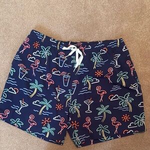 Chubbies Navy Swim Trunks with Tropical Neon Print